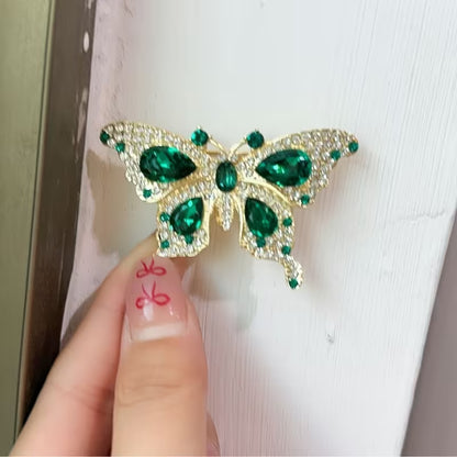 1pc Elegant Vintage Green Butterfly Brooch Pin, Luxury Alloy, 18K Golden Plated, with Artificial Crystal, for Mardi Gras Day, Party and Banquet Accessory, All-Season Versatile Jewelry