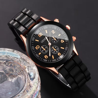 5pcs Set Women's Quartz Watch & Bracelet Collection - Elegant Casual Analog Watch Set with Durable Silicone Strap, Matching Bracelets for Birthdays, Weddings, Christmas Gifts - Stylish Watch Set for Daily Wear & Special Occasions (for her)