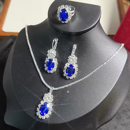 4pcs Exquisite Versatile Fashion Jewelry Rhinestone Silvery Collarbone Chain Earrings Ring Set for Women's Daily and Festive Wear