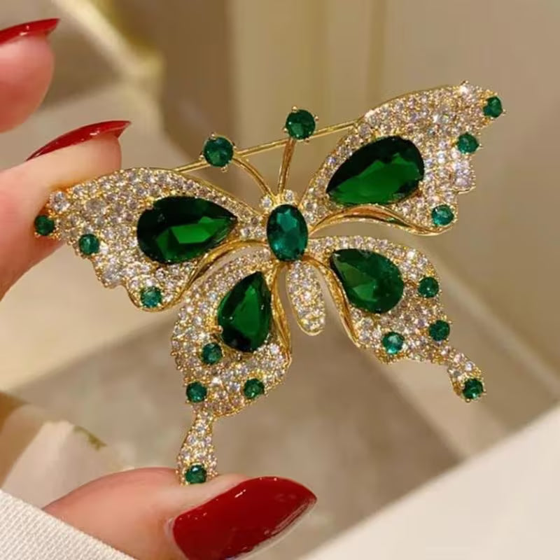1pc Elegant Vintage Green Butterfly Brooch Pin, Luxury Alloy, 18K Golden Plated, with Artificial Crystal, for Mardi Gras Day, Party and Banquet Accessory, All-Season Versatile Jewelry