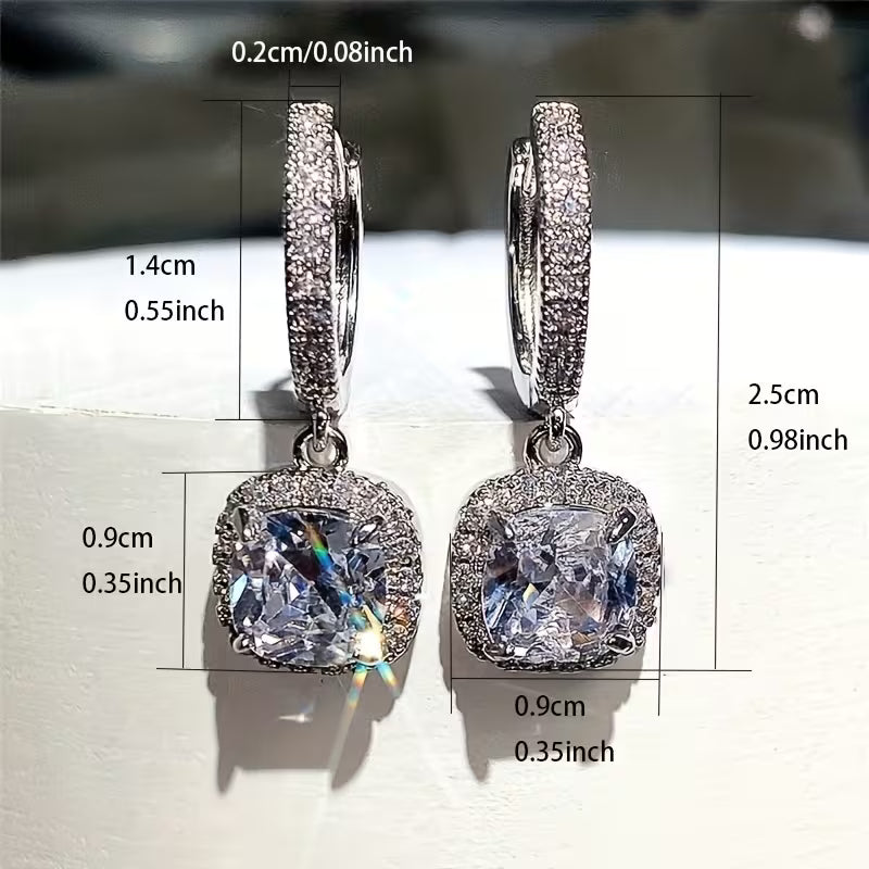 RYYM Elegant Square Zirconia Earrings for Women - White Golden Plated, Nickel-Free, Synthetic Cubic Synthetic Zirconia, Ideal for Weddings & Valentine'S Day, Wedding Jewelry|Elegant Earrings|Synthetic Zirconia Earrings