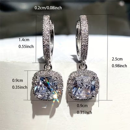 RYYM Elegant Square Zirconia Earrings for Women - White Golden Plated, Nickel-Free, Synthetic Cubic Synthetic Zirconia, Ideal for Weddings & Valentine'S Day, Wedding Jewelry|Elegant Earrings|Synthetic Zirconia Earrings