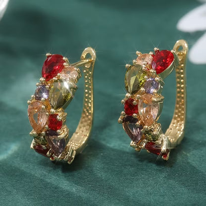 Women's Teardrop Synthetic Zirconia Hoop Earrings with KC & Copper Inlay - Multi-Color (///) Bohemian Luxury Suitable for Birthdays, Christmas Gifts, Parties & Daily Wear