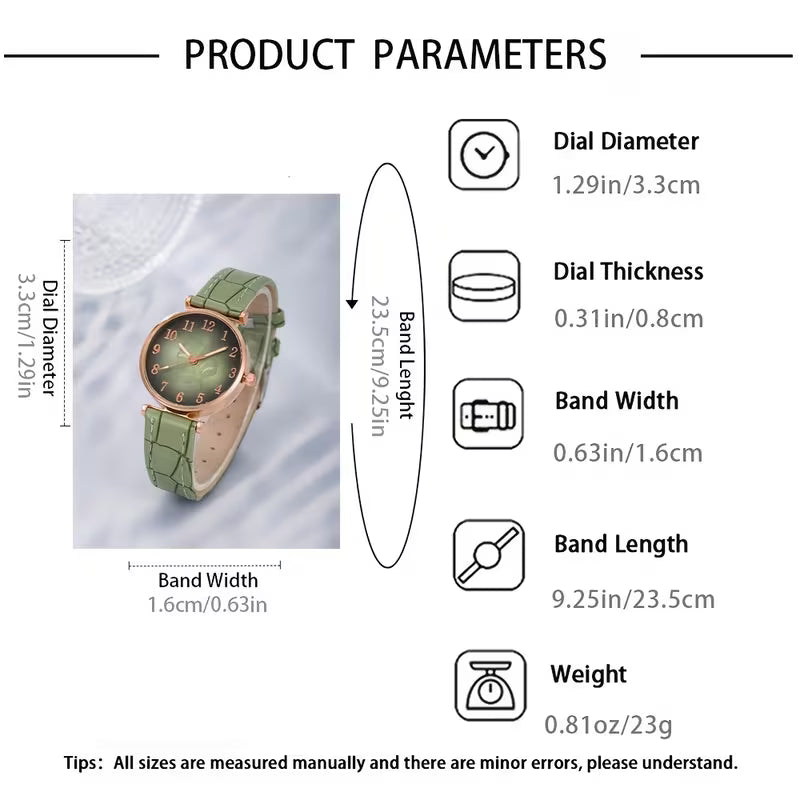 4pcs all-matching simple quartz watch jewelry set. The perfect gift for her for Christmas