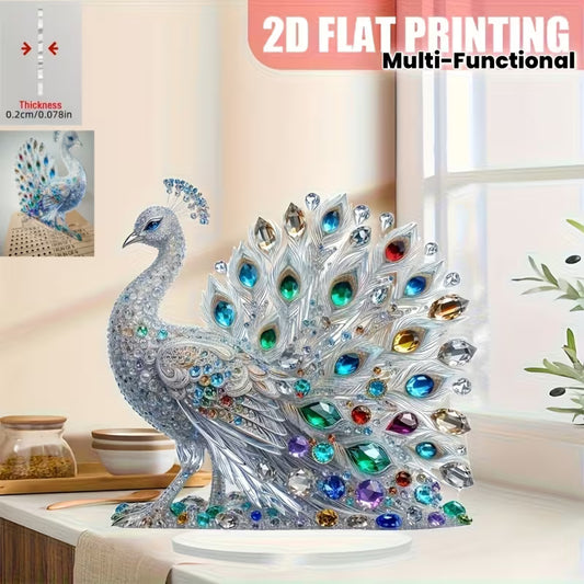 2D Flat, 1pc Crystal PeaRooster 2D Acrylic Table Decoration - Vibrant Flat Print with Colorful Synthetic Gemstonestones, 20.32x20.32 cm Multi-Functional Home & Office Art, Ideal Gift for Valentine's Day, Holidays, Birthdays & Anniversaries, Holiday