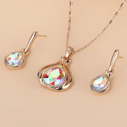 2pcs Simple Style Women'S Jewelry Set, Zinc Alloy Pendant Necklace and Earrings, with Artificial Stone, for Daily Wear and Gift-Giving, Perfect for Valentine'S Day and All Seasons