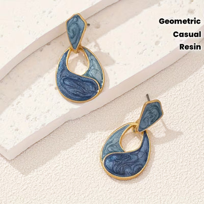 Lightweight Geometric Drop Earrings in a Boho-Chic Style, Made of Resin And Zinc Alloy, Ideal for Casual Outfits in Blue Or Green