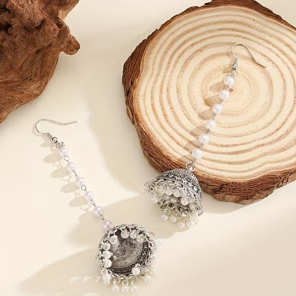One Pair of Jhumka Elegant Bohemian Long Chain Casual Earrings with Bell Faux Tassel Dangle, Suitable for Women's Daily Wear, Festivals, Weddings, and Parties/Jewelry Gift