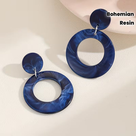 Bohemian Style Resin Round Earrings for Women, 1 Pair, Exaggerated Design, 4 Colors Available, Perfect for Daily Wear, Vacation, Parties