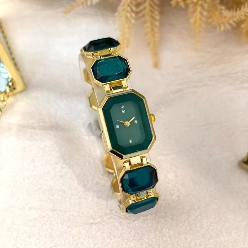 MSCXDK 5pcs Women's Watch & Jewelry Set - Square Quartz Watch with Matching Bracelet/Collar Necklace/Earrings/Ring, Multicolor Alloy Chain, Shockproof Stainless /Casual Elegant Analog Wristwatch for Daily Wear & Special Occasions,