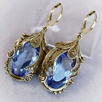 1pc Women'S Elegant Geometric Feather-like Earrings - Green Gemstone-like Accent, Wedding Party Everyday Jewelry, Durable Zinc Alloy Statement Earrings for Formal Events & Casual Attire - Perfect Gift for Women, Banquet Accessories, Bohemian Style, Intric