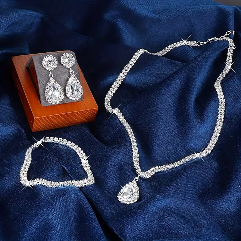 Wedding Dress Necklace and Earrings Set, Two-Piece Jewelry for Bridal Evening Party Accessories