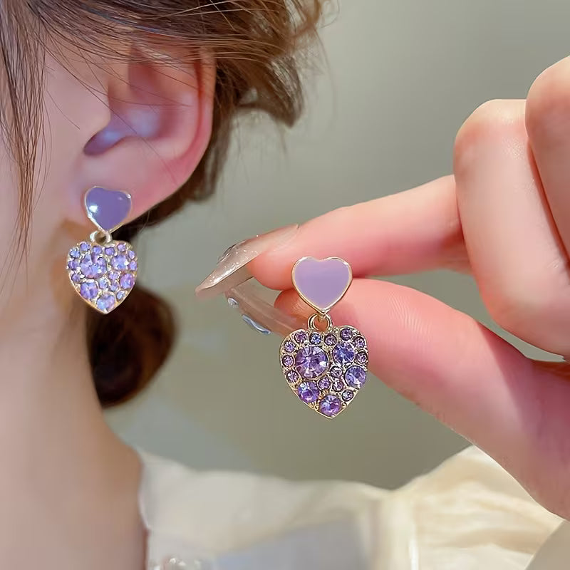 1 Pair of Elegant Women's Heart Square Pendant Earrings, Suitable for Summer, Beach, Party, Wedding, Daily Wear, Holiday, Valentine's Day, Mother's Day, Gift