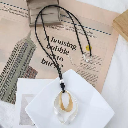 Womens Adjustable Leather-String Necklace With Irregular Pendant