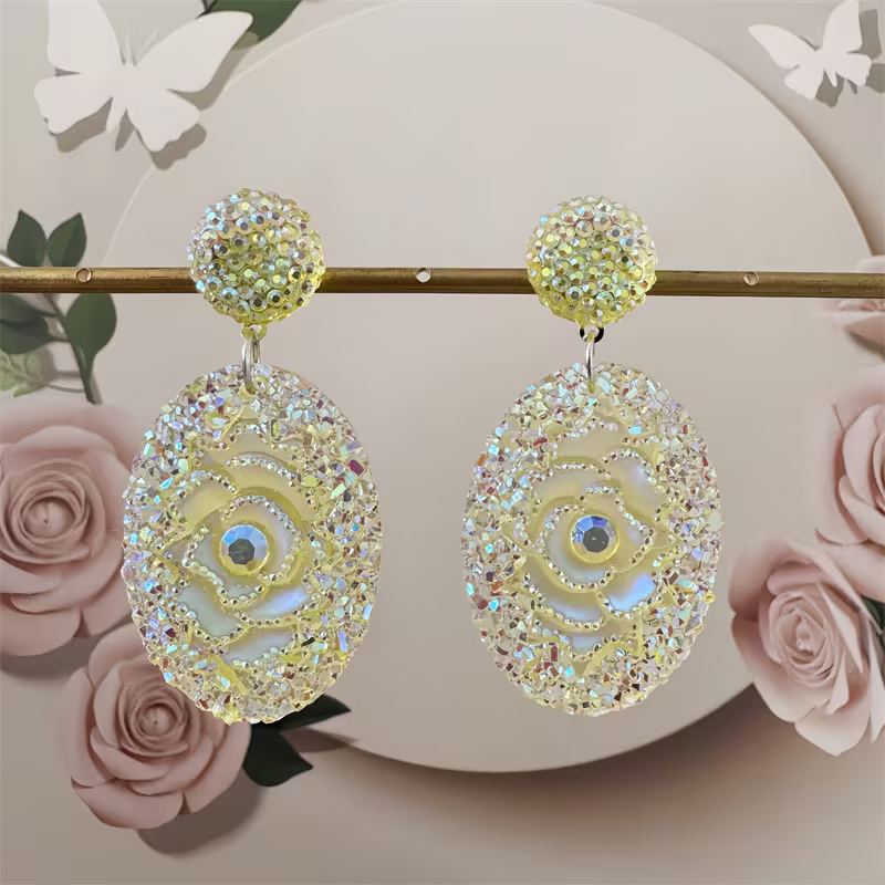 A Pair of Stunning And Flamboyant Oval Resin Drop Earrings, Featuring a Stylish, Elegant, And Luxurious Design, Making Them The Perfect Choice for Everyday Wear Or As a Gift for Women