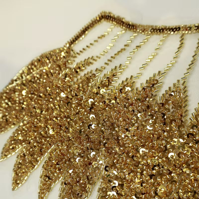 Golden Feather-like Fashion Dress Lace