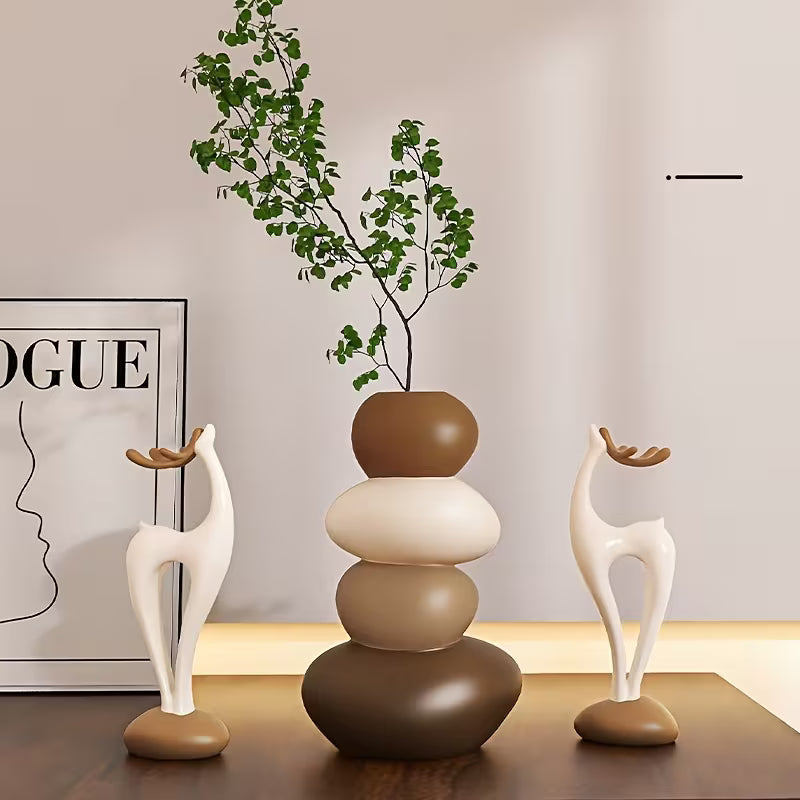 Luxury Geometric Deer Vase Sculpture - Holiday Limited Edition, Floral/Dry Flower Art Container, New Year's Eve Party Tabletop Decoration