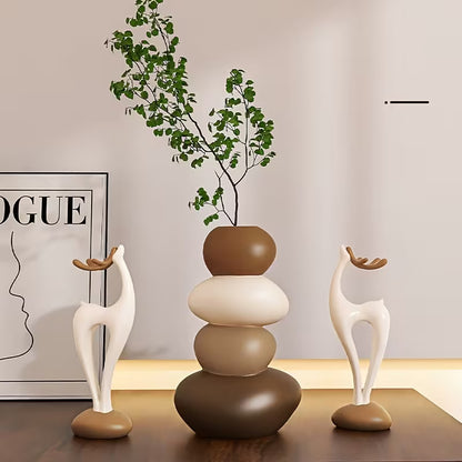 Luxury Geometric Deer Vase Sculpture - Holiday Limited Edition, Floral/Dry Flower Art Container, New Year's Eve Party Tabletop Decoration