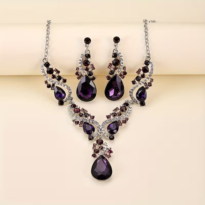 3pcs Set of Light Luxury Emerald Green -encrusted Vintage Alloy Rhinestone Women's Jewelry Set, Suitable for Banquets and Weddings, Ideal for Gifting
