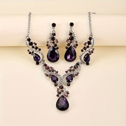 3pcs Set of Light Luxury Emerald Green -encrusted Vintage Alloy Rhinestone Women's Jewelry Set, Suitable for Banquets and Weddings, Ideal for Gifting