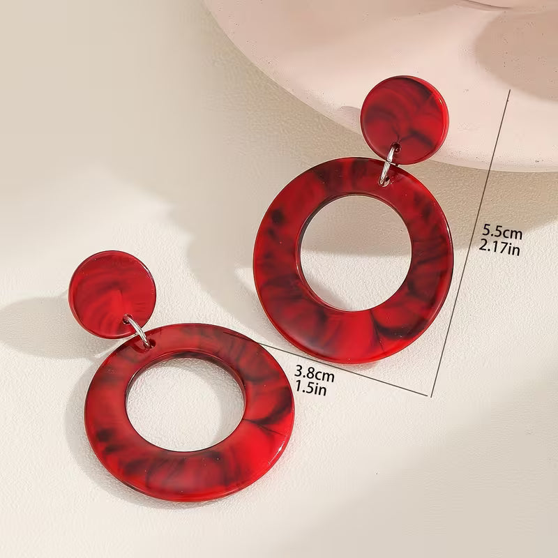 Bohemian Style Resin Round Earrings for Women, 1 Pair, Exaggerated Design, 4 Colors Available, Perfect for Daily Wear, Vacation, Parties