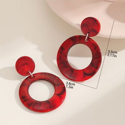 Bohemian Style Resin Round Earrings for Women, 1 Pair, Exaggerated Design, 4 Colors Available, Perfect for Daily Wear, Vacation, Parties