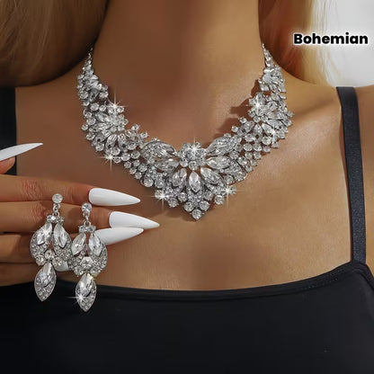 3pcs Women'S Bohemian Inlaid Large Rhinestone Sparkling Zirconia Luxury Jewelry Set