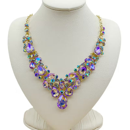 Sparkling Rhinestone Glass Necklace - -Plated Wedding & Suitable for Weddings, Galas, Year-Round Wear - Luxury Vintage Glass Bead Necklace