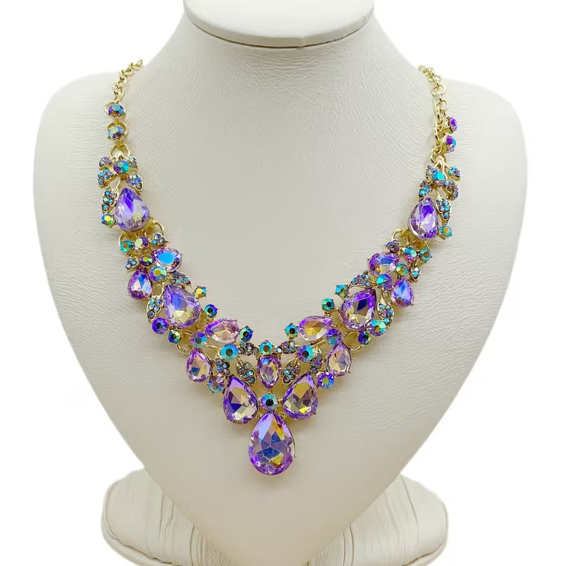Sparkling Rhinestone Glass Necklace - -Plated Wedding & Suitable for Weddings, Galas, Year-Round Wear - Luxury Vintage Glass Bead Necklace