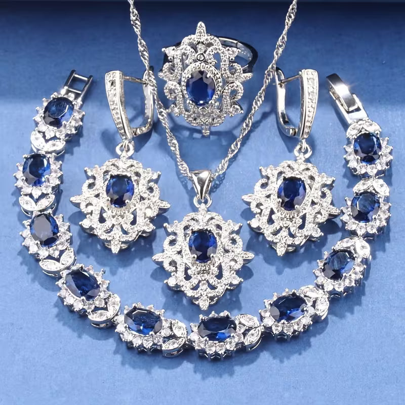 5pcs Luxury Elegant Jewelry Set, 18K Golden Plated Copper, with Synthetic Emerald & Cubic Zirconia, Includes Earrings, Necklace, Pendant, Ring, Bracelet, for Daily & Party Wear, Ideal for Christmas & All Seasons