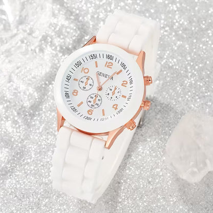 5pcs Set Women's Quartz Watch & Bracelet Collection - Elegant Casual Analog Watch Set with Durable Silicone Strap, Matching Bracelets for Birthdays, Weddings, Christmas Gifts - Stylish Watch Set for Daily Wear & Special Occasions (for her)