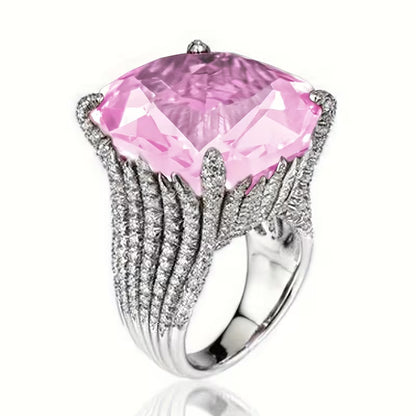 1pc Women's Engagement Ring Luxury 4-prong Set Square Synthetic Zirconia Ring for Bride Wedding Banquet Anniversary Gift
