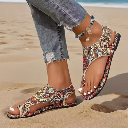 Bohemian Multicolor Comfortable Flat Large Size Summer Open-Toe Sandals
