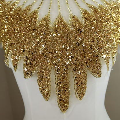 Golden Feather-like Fashion Dress Lace