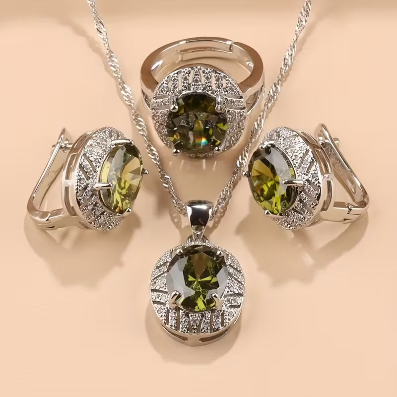 Elegant and Stylish Bridal Jewelry Set | 4pcs Set | Inlaid with Synthetic Synthetic Zirconia, Suitable for Weddings, Daily Wear, Parties, and Banquets