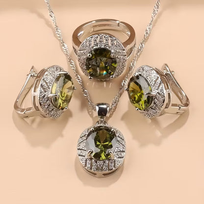 Elegant and Stylish Bridal Jewelry Set | 4pcs Set | Inlaid with Synthetic Synthetic Zirconia, Suitable for Weddings, Daily Wear, Parties, and Banquets