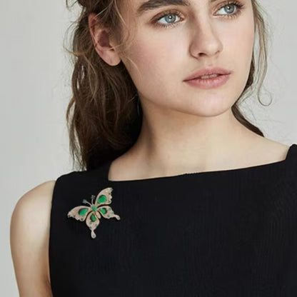 1pc Elegant Vintage Green Butterfly Brooch Pin, Luxury Alloy, 18K Golden Plated, with Artificial Crystal, for Mardi Gras Day, Party and Banquet Accessory, All-Season Versatile Jewelry