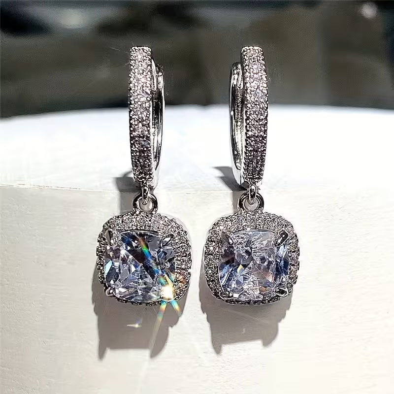 RYYM Elegant Square Zirconia Earrings for Women - White Golden Plated, Nickel-Free, Synthetic Cubic Synthetic Zirconia, Ideal for Weddings & Valentine'S Day, Wedding Jewelry|Elegant Earrings|Synthetic Zirconia Earrings