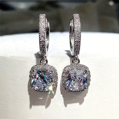 RYYM Elegant Square Zirconia Earrings for Women - White Golden Plated, Nickel-Free, Synthetic Cubic Synthetic Zirconia, Ideal for Weddings & Valentine'S Day, Wedding Jewelry|Elegant Earrings|Synthetic Zirconia Earrings