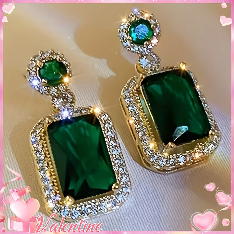 Synthetic Synthetic Synthetic Zircon Dangle Earrings in Green Luxury Square - Shimmering Jewelry for Weddings, Parties, And Daily Wear, Ideal May Birthstone Present for Valentine'S Day, Teacher'S Day, Graduation, Suitable for Teens