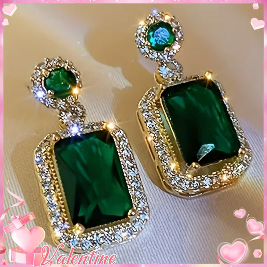 Synthetic Synthetic Synthetic Zircon Dangle Earrings in Green Luxury Square - Shimmering Jewelry for Weddings, Parties, And Daily Wear, Ideal May Birthstone Present for Valentine'S Day, Teacher'S Day, Graduation, Suitable for Teens