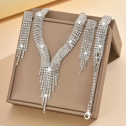 Exquisite Sparkling Necklace And Earring Set, Bridal Accessories for Wedding Dresses And Evening Events.
