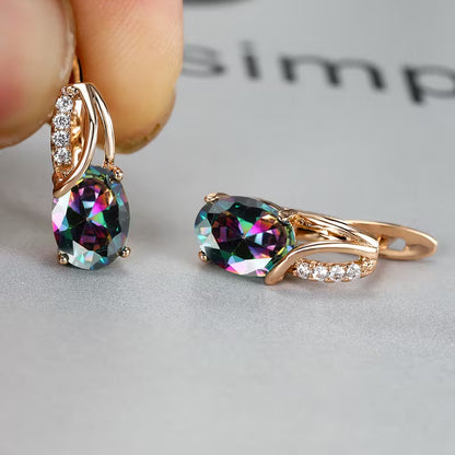 Elegant and fashionable oval cut Synthetic Zirconia, Synthetic Zirconia earrings, vintage Synthetic Zirconia earrings, bridal wedding jewelry gifts