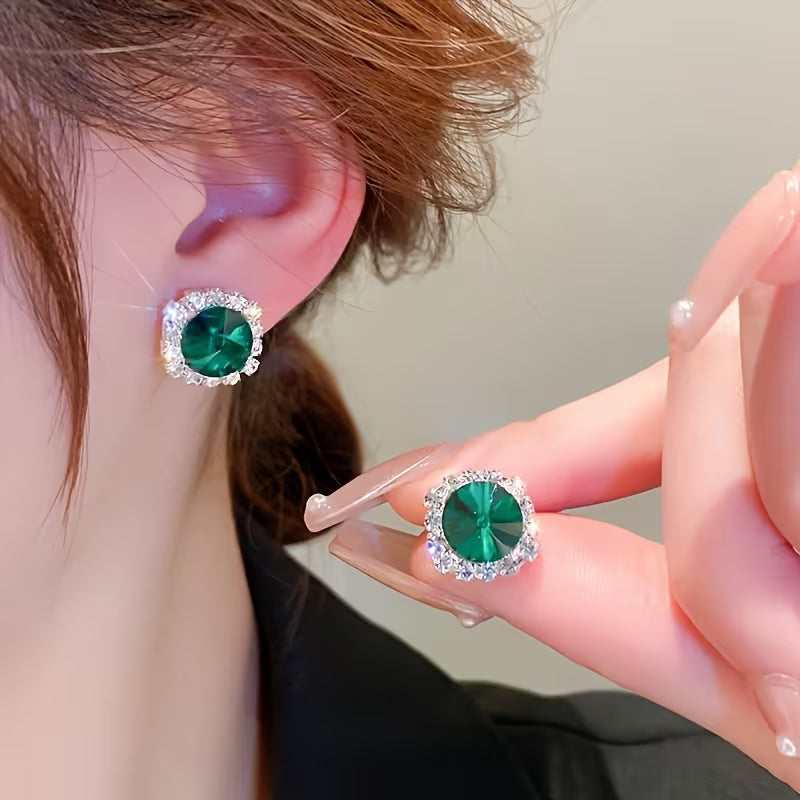 Luxury Green Necklace and Earrings Set, Sexy & Simple Style, Fashion Jewelry for Women, Elegant Evening Party Accessories Gifts for Eid