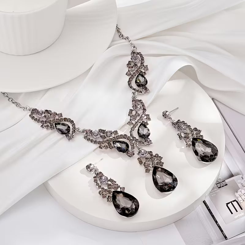 3pcs Set of Light Luxury Emerald Green -encrusted Vintage Alloy Rhinestone Women's Jewelry Set, Suitable for Banquets and Weddings, Ideal for Gifting