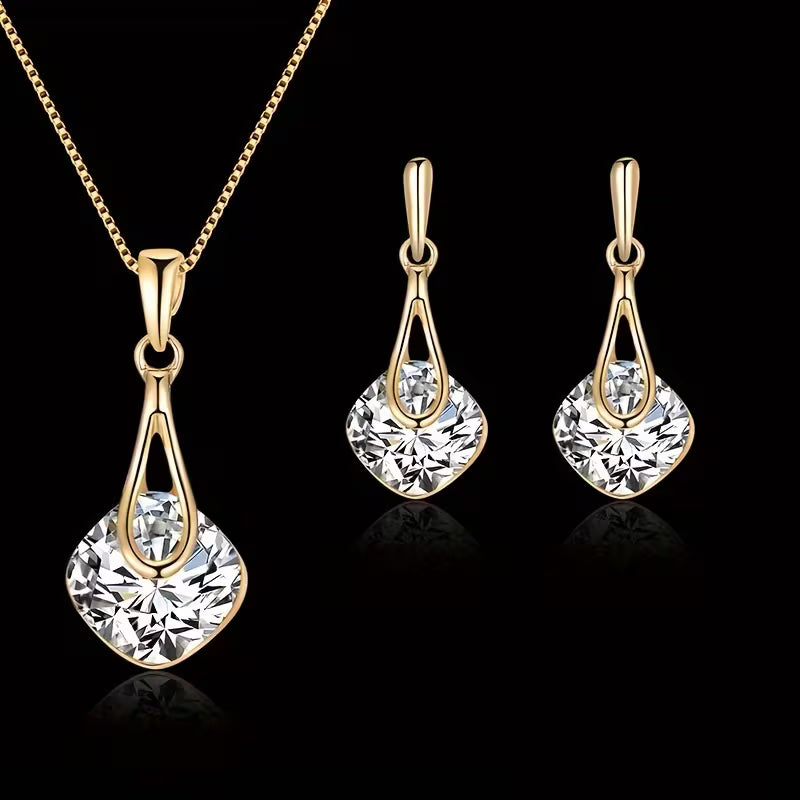 A Necklace And a Pair of Earrings, a Personalized Square Jewelry Gift Set for Mother'S Day, Featuring Alloy-Plated Glass Additions