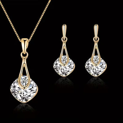 A Necklace And a Pair of Earrings, a Personalized Square Jewelry Gift Set for Mother'S Day, Featuring Alloy-Plated Glass Additions