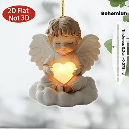 2D Flat, Self-Lit Bohemian Angel - Glowing 2D Acrylic Hanging Decor with Light, No /Plug-in for Home, Car & Backpack - Lightweight Mirror Accessory Suitable for All Seasons (Free Design), 2D Flat