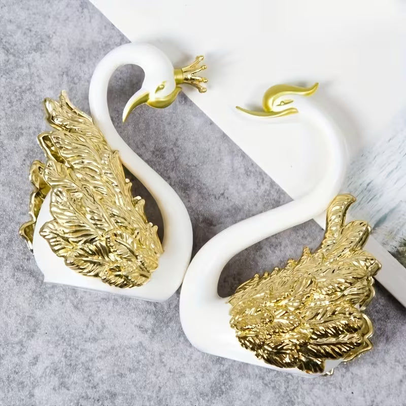 2pcs Handmade Swan Crown Sculpture Statue - Elegant Swan Neck & Crown Figure, Smooth Surface / Decor, Plastic/Resin Bookend for Shelf, Car Display - Christmas/Birthday Gift (Handmade Collectible)