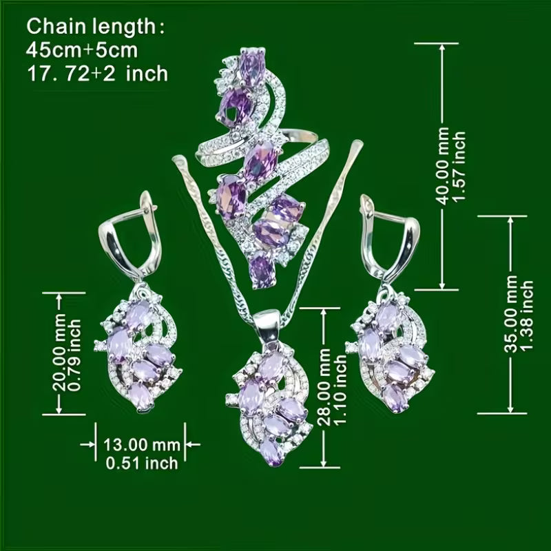 Luxury Elegant 5pcs Jewelry Set for Teenager, Purple Stone Ring, Earrings, Necklace, Bracelet, High-Quality Synthetic Synthetic Zircon for Wedding & Banquet, Hypoallergenic, Mother'S Day gift, Valentine'S Gift, Universal Season Fit, For Teenager